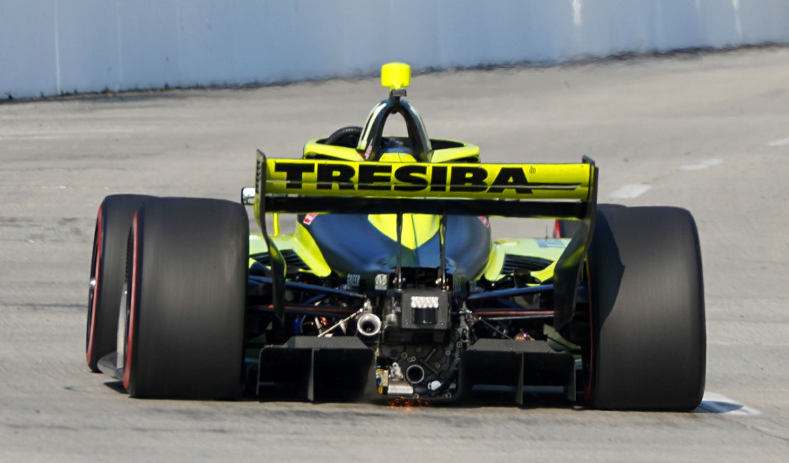 Here Kimball is doing about 170 mph down Shoreline Drive which under normal circumstances is a 45 mph speed limit! Notice the sparks flying from under the gearbox and how the rear of the car is super low to the ground thanks to the tremendous amount of downforce and bumps in the road.