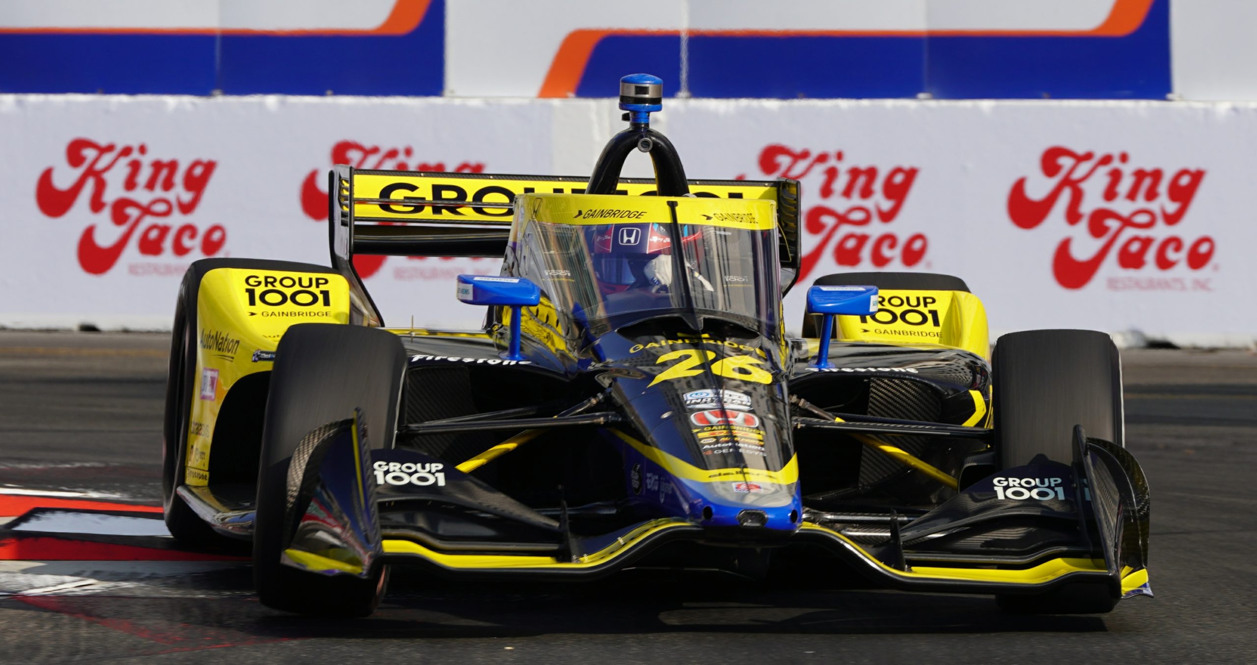 Herta pushing hard through Turn 9 extracting all the speed from his Andretti Autosport Dallara Honda.