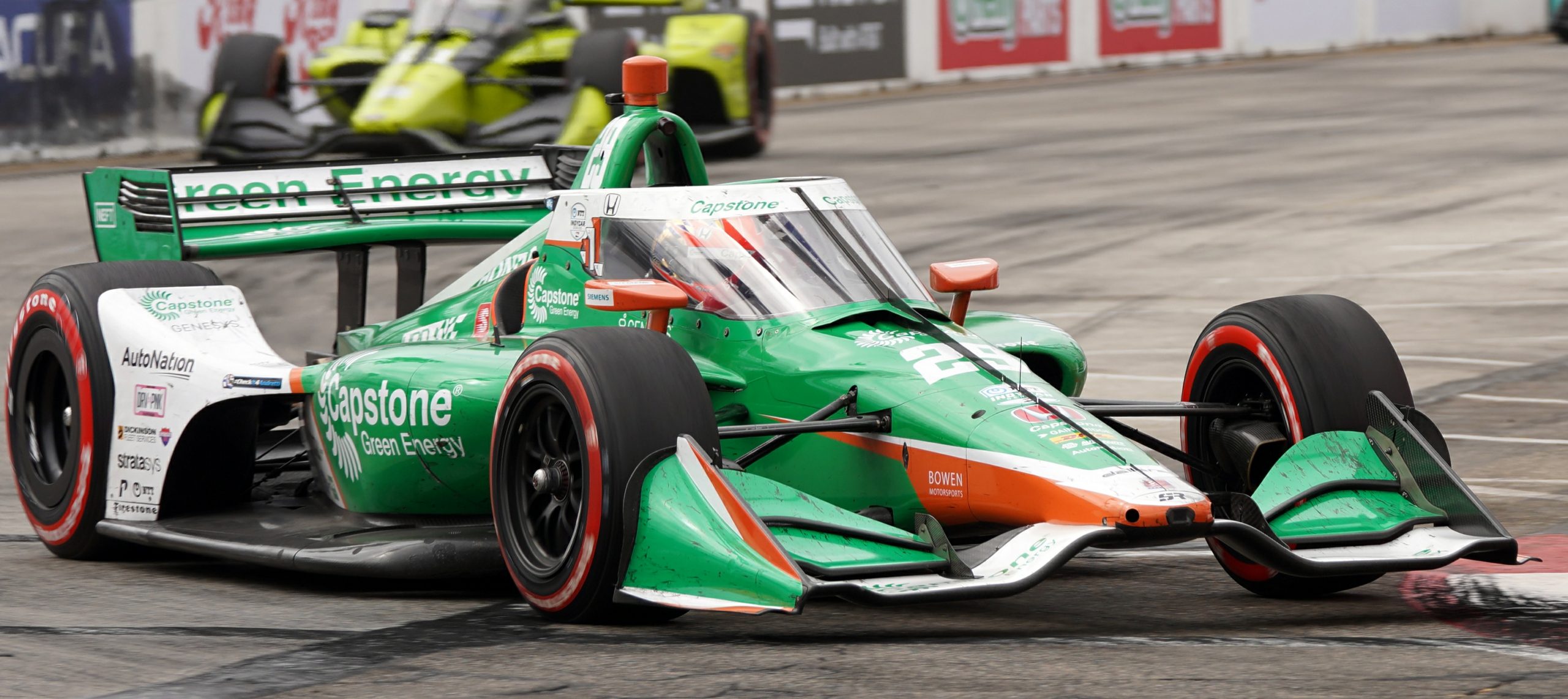 Near the end of the Grand Prix, you can see all of the rubber tire marks especially on the front wings. Not the finish or season Hinchcliffe was hoping for, the big question now is where he’ll land for 2022.