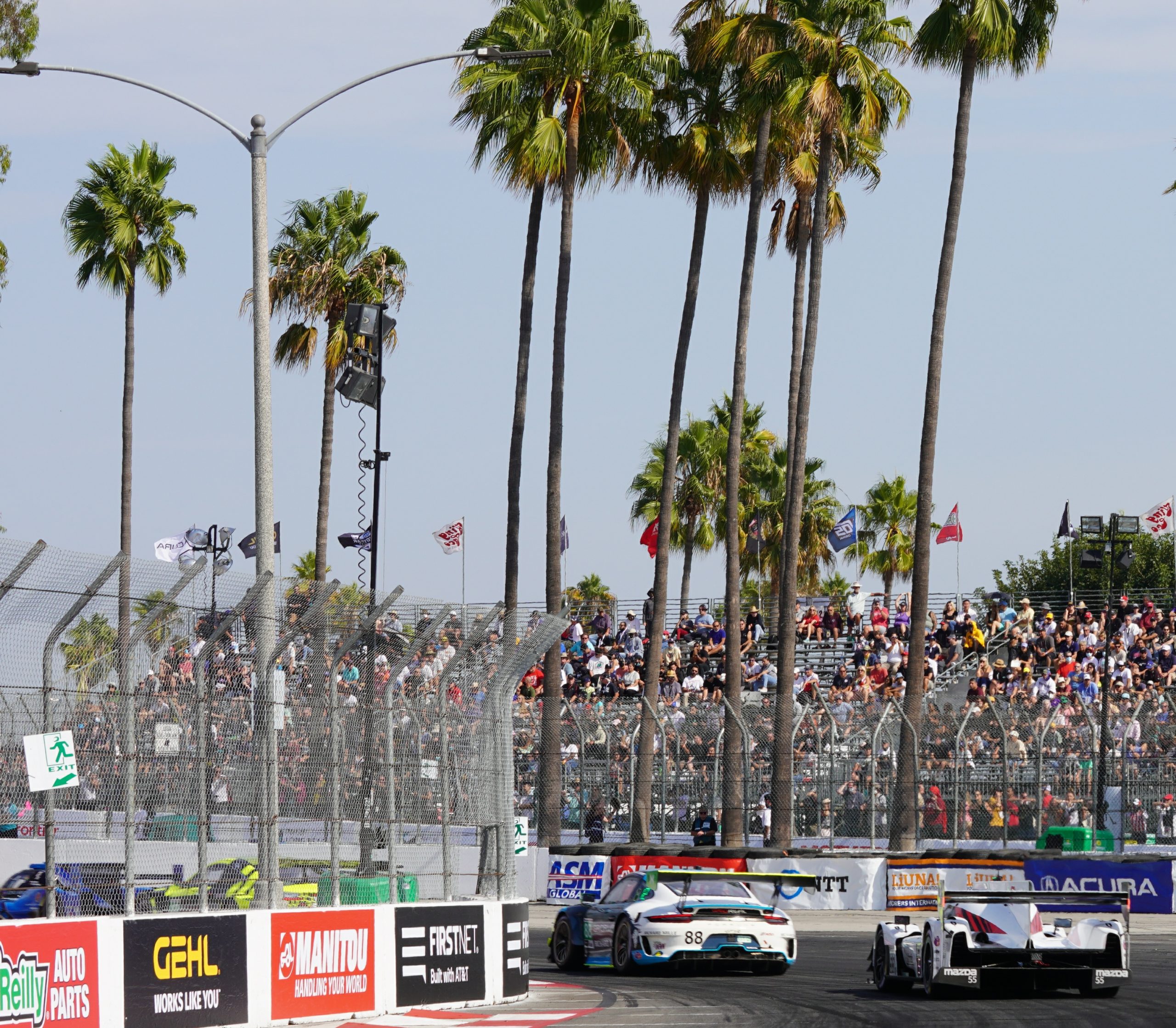 Katherine Legge not only has to fight for position within the GTD class, but has to watch her mirrors for DPi prototypes. She’s shown here as the meat in a multi-class sandwich!