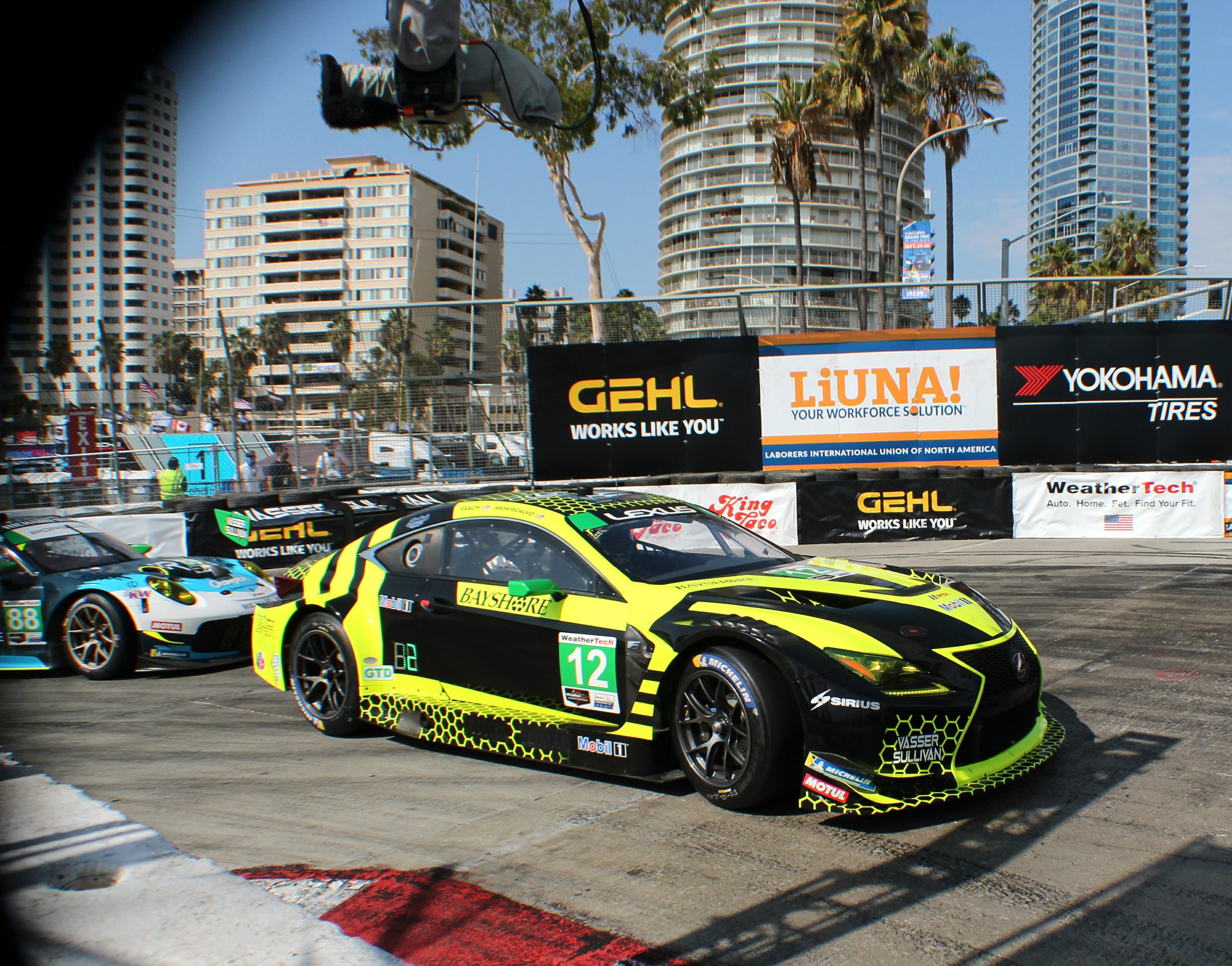 After qualifying ninth in the most competitive IMSA class, the team was looking forward to a good result, but a puncture on the pace lap led to an unscheduled pit stop to change tires. The team soldiered on to finish 13th. Veach is shown here still holding off the GTD Porsche.